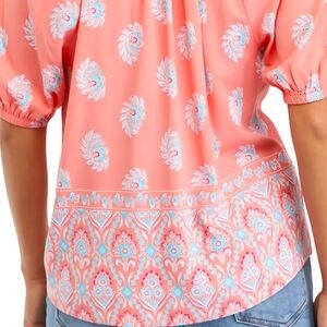 Crown & Ivy Coral and Blue Patterned Blouse